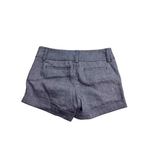 Express Midi Low Rise Chambray Shorts Size 2 Linen Blend Blue - Picture 2 of 5